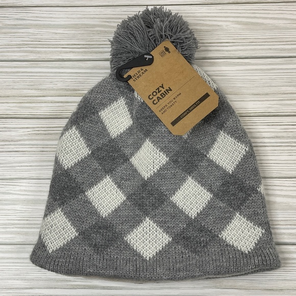 Field & Stream Cozy Cabin Gray and White Plaid Knit Beanie Hat NWT - Picture 2 of 9